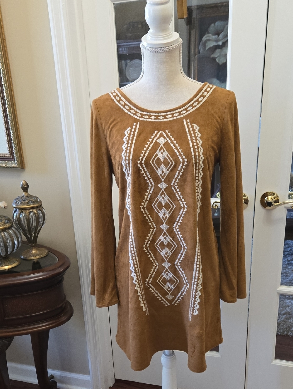 Jealous Tomato Catching Dreams Cinnamon Long Sleeve Embroidered Mini Dress S NEW